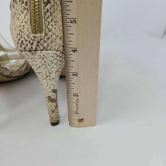 Vince Camuto Champagne Tan Snake-Embossed Leather Ankle Strap Stiletto Heel 8.5 - Picture 5 of 7